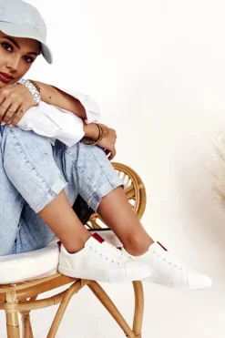 Best Big Star Shoes Damskie Skórzane Tenisówki Z Tasiemką BIG STAR DD274685 Białe Biały