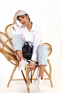 Best Big Star Shoes Damskie Skórzane Tenisówki Z Tasiemką BIG STAR DD274685 Białe Biały