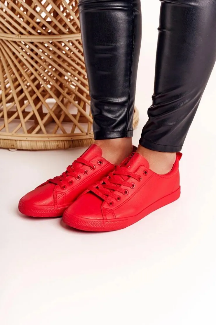 Damskie Big Star Shoes Damskie Skórzane Tenisówki Z Tasiemką BIG STAR DD274686 Czerwone