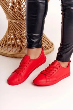 Damskie Big Star Shoes Damskie Skórzane Tenisówki Z Tasiemką BIG STAR DD274686 Czerwone