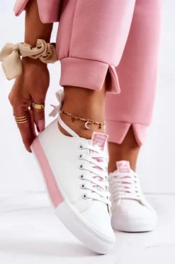 Damskie Boto Damskie Skórzane Tenisówki Biało-Różowe Mikayla