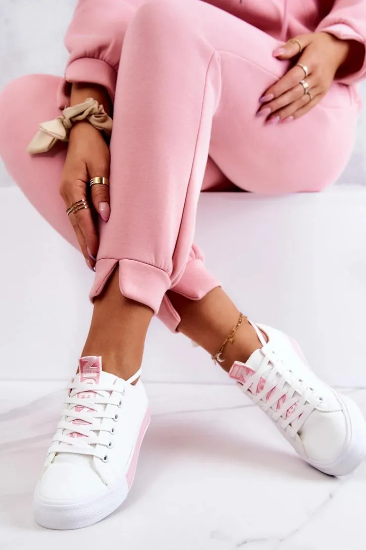 Damskie Boto Damskie Skórzane Tenisówki Biało-Różowe Mikayla