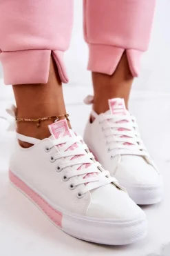 Damskie Boto Damskie Skórzane Tenisówki Biało-Różowe Mikayla