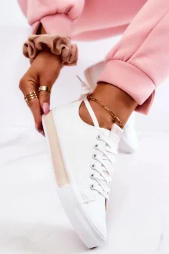 Outlet Boto Damskie Skórzane Tenisówki Biało-Beżowe Mikayla