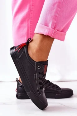 Damskie Big Star Shoes Damskie Skórzane Tenisówki BIG STAR GG274161 Czarne