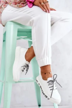 Damskie buty S.Barski Trampki Damskie Niskie*Damskie Skórzane Tenisówki Na Platformie Białe Marien