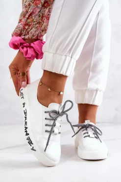 Damskie buty S.Barski Trampki Damskie Niskie*Damskie Skórzane Tenisówki Na Platformie Białe Marien