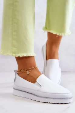 Damskie buty S.Barski Damskie Skórzane Tenisówki Slip-On S.Barski Białe