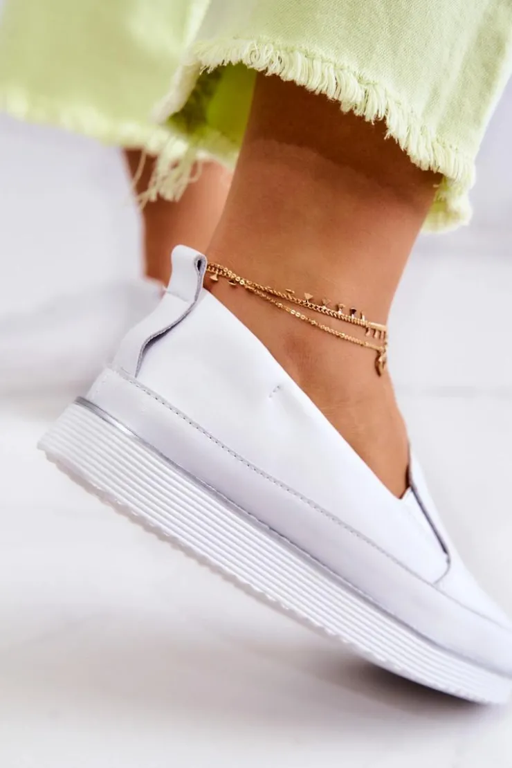 Damskie buty S.Barski Damskie Skórzane Tenisówki Slip-On S.Barski Białe