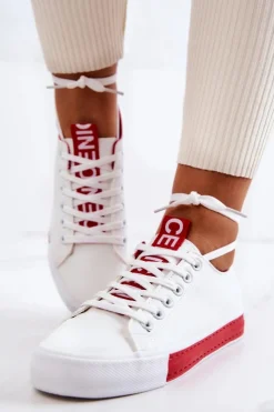 New Boto Damskie Skórzane Tenisówki Biało-Czerwone Mikayla