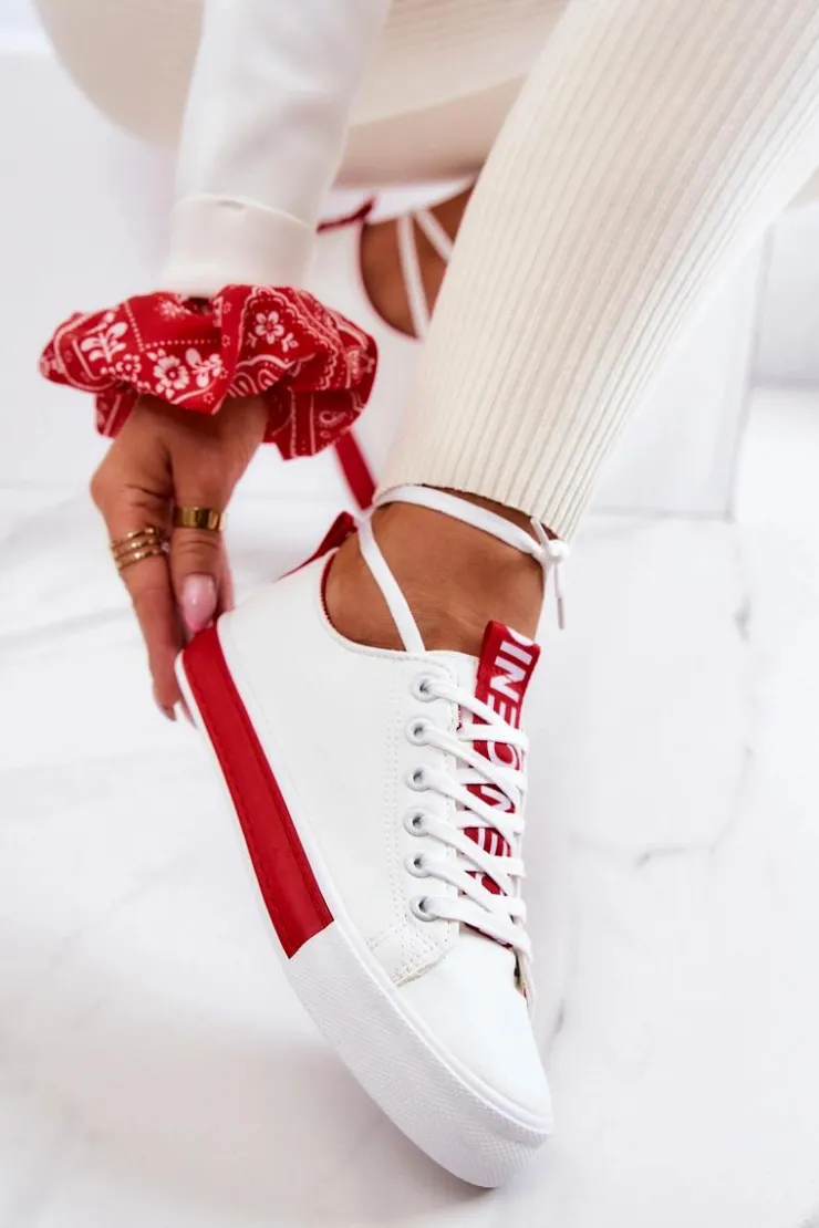 New Boto Damskie Skórzane Tenisówki Biało-Czerwone Mikayla