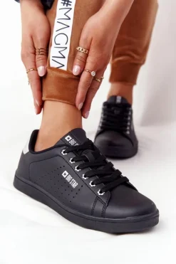 Sale Big Star Shoes Damskie Skórzane Tenisówki BIG STAR DD274586 Czarno-Srebrne