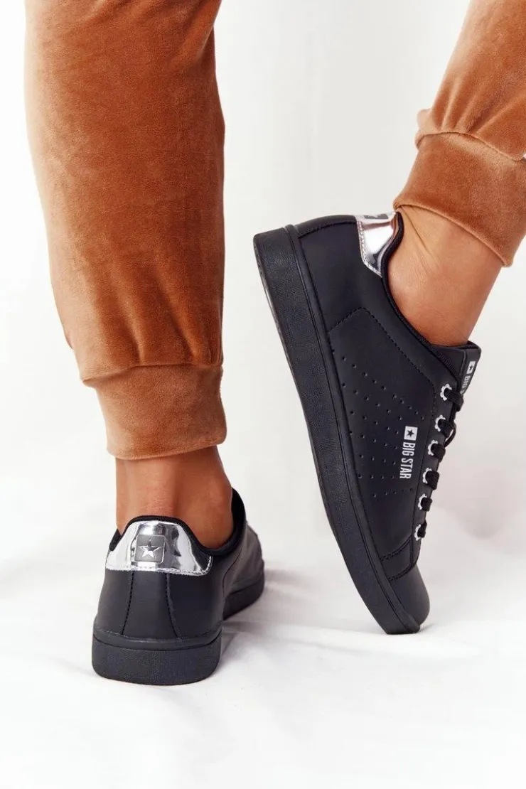Sale Big Star Shoes Damskie Skórzane Tenisówki BIG STAR DD274586 Czarno-Srebrne