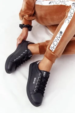 Sale Big Star Shoes Damskie Skórzane Tenisówki BIG STAR DD274586 Czarno-Srebrne