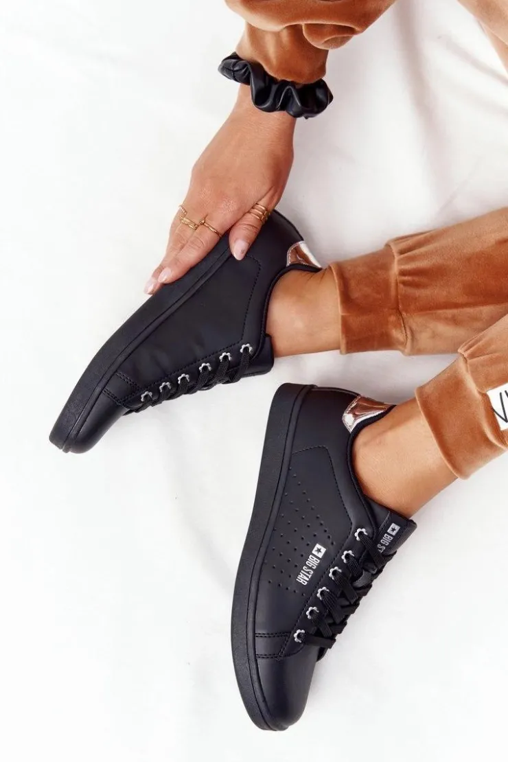 Sale Big Star Shoes Damskie Skórzane Tenisówki BIG STAR DD274586 Czarno-Srebrne