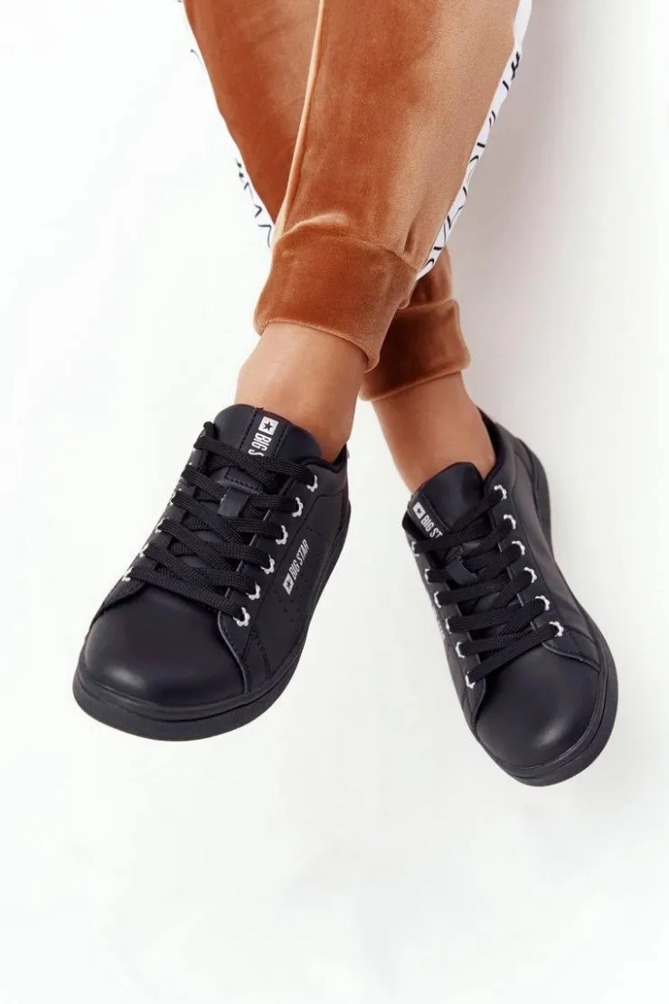 Sale Big Star Shoes Damskie Skórzane Tenisówki BIG STAR DD274586 Czarno-Srebrne