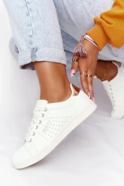 Sale Big Star Shoes Damskie Skórzane Tenisówki BIG STAR DD274583 Biało-Miedziane