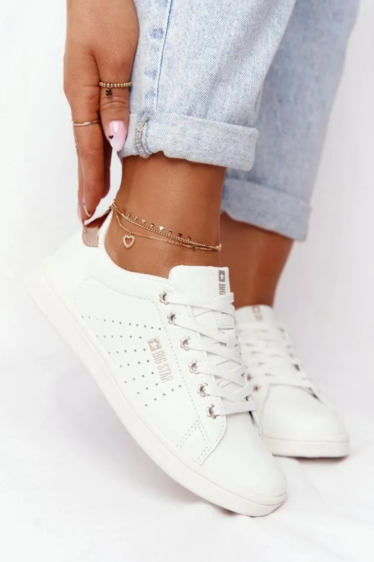 Sale Big Star Shoes Damskie Skórzane Tenisówki BIG STAR DD274583 Biało-Miedziane