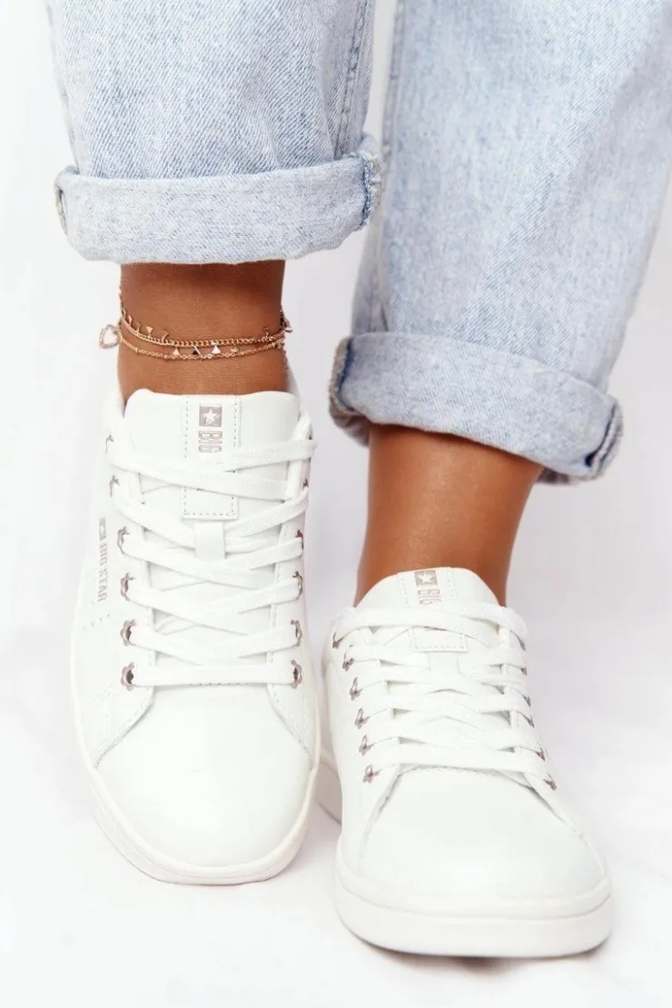 Sale Big Star Shoes Damskie Skórzane Tenisówki BIG STAR DD274583 Biało-Miedziane