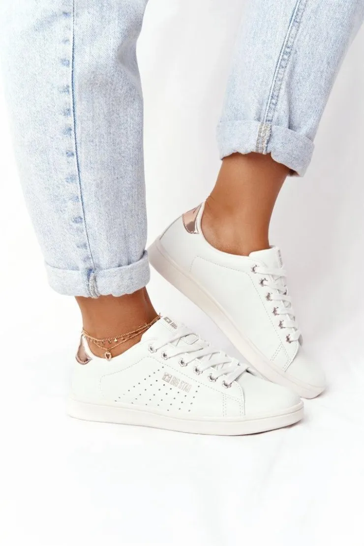 Sale Big Star Shoes Damskie Skórzane Tenisówki BIG STAR DD274583 Biało-Miedziane