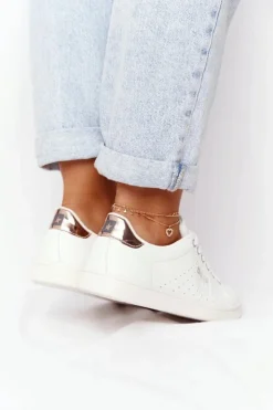 Sale Big Star Shoes Damskie Skórzane Tenisówki BIG STAR DD274583 Biało-Miedziane