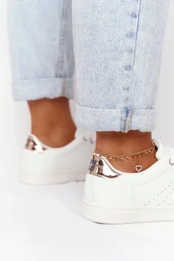 Sale Big Star Shoes Damskie Skórzane Tenisówki BIG STAR DD274583 Biało-Miedziane