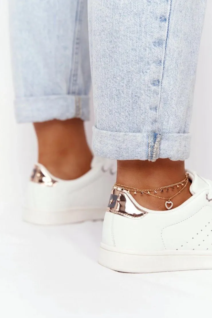 Sale Big Star Shoes Damskie Skórzane Tenisówki BIG STAR DD274583 Biało-Miedziane