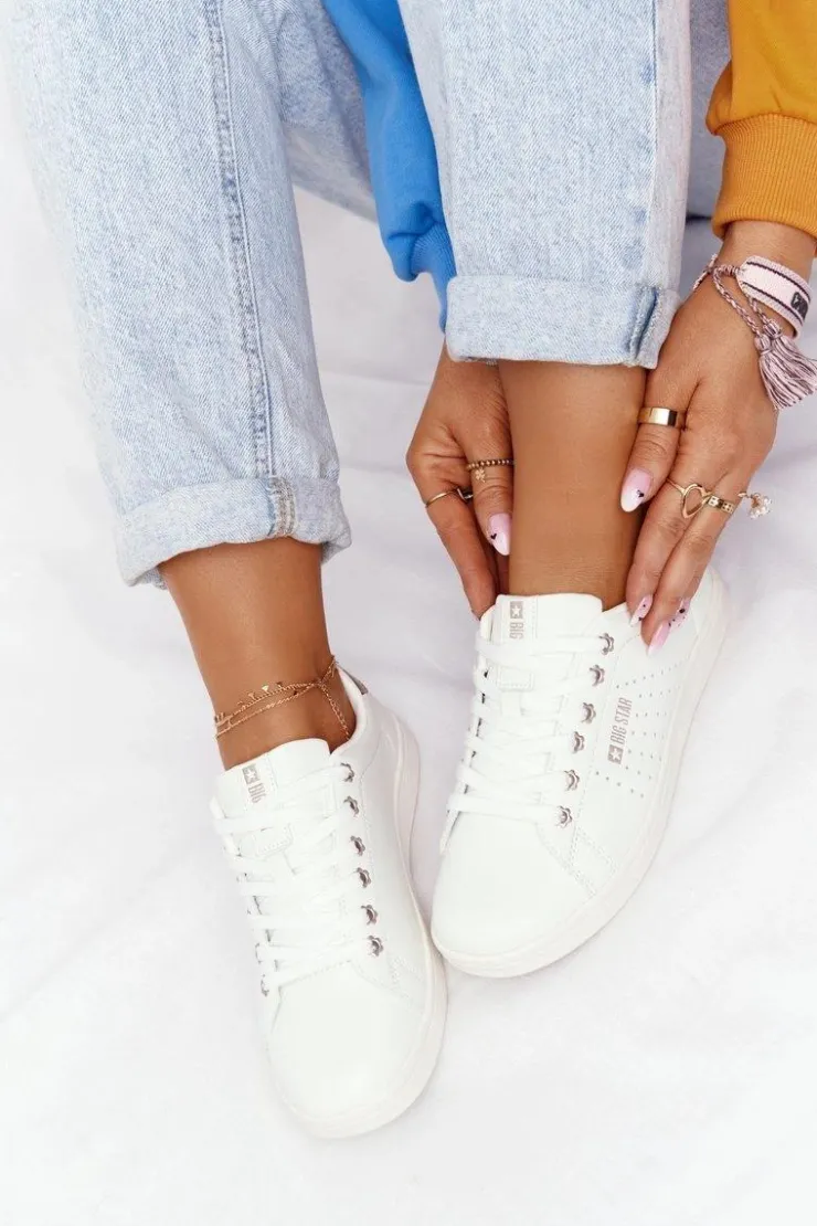 Sale Big Star Shoes Damskie Skórzane Tenisówki BIG STAR DD274583 Biało-Miedziane