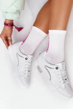 New Big Star Shoes Damskie Skórzane Tenisówki BIG STAR HH274075 Biało-Srebrne