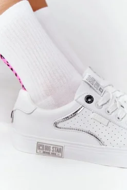 New Big Star Shoes Damskie Skórzane Tenisówki BIG STAR HH274075 Biało-Srebrne