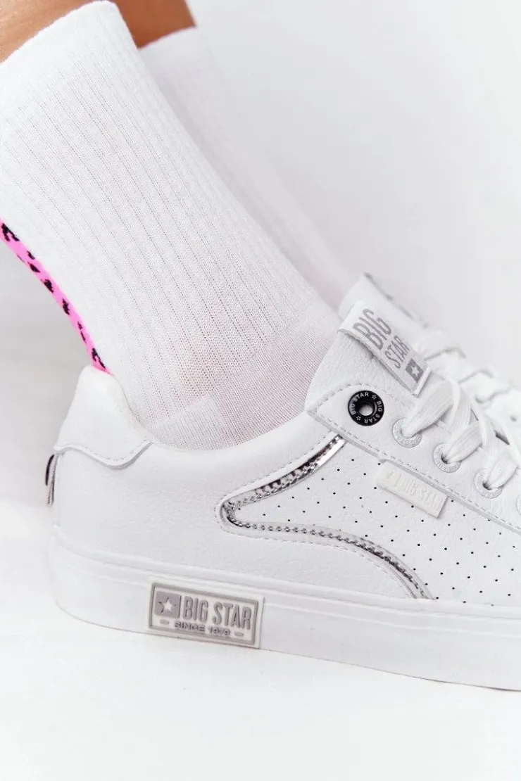 New Big Star Shoes Damskie Skórzane Tenisówki BIG STAR HH274075 Biało-Srebrne