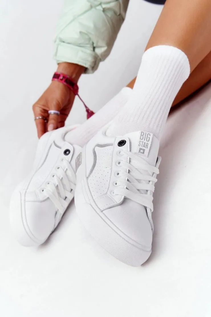 New Big Star Shoes Damskie Skórzane Tenisówki BIG STAR HH274075 Biało-Srebrne