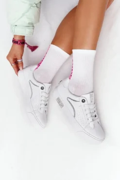 New Big Star Shoes Damskie Skórzane Tenisówki BIG STAR HH274075 Biało-Srebrne