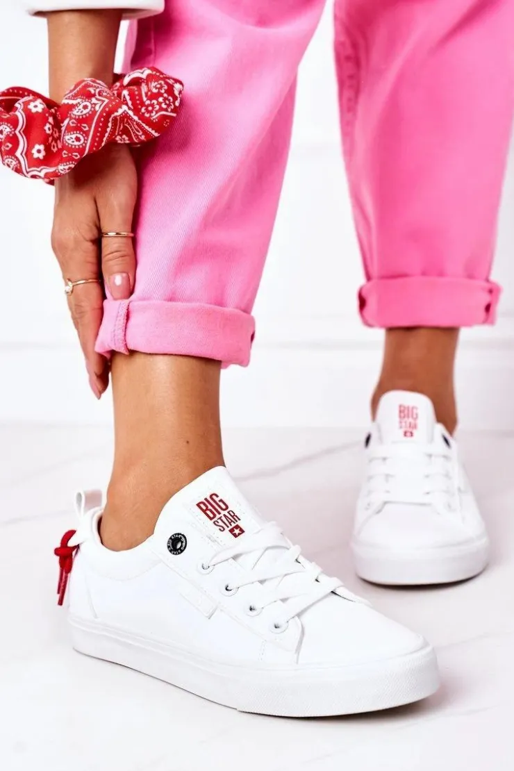 Big Star Shoes Trampki Damskie Big Star|Trampki Damskie Niskie*Damskie Skórzane Tenisówki BIG STAR GG274160 Białe