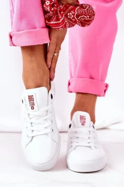 Big Star Shoes Trampki Damskie Big Star|Trampki Damskie Niskie*Damskie Skórzane Tenisówki BIG STAR GG274160 Białe