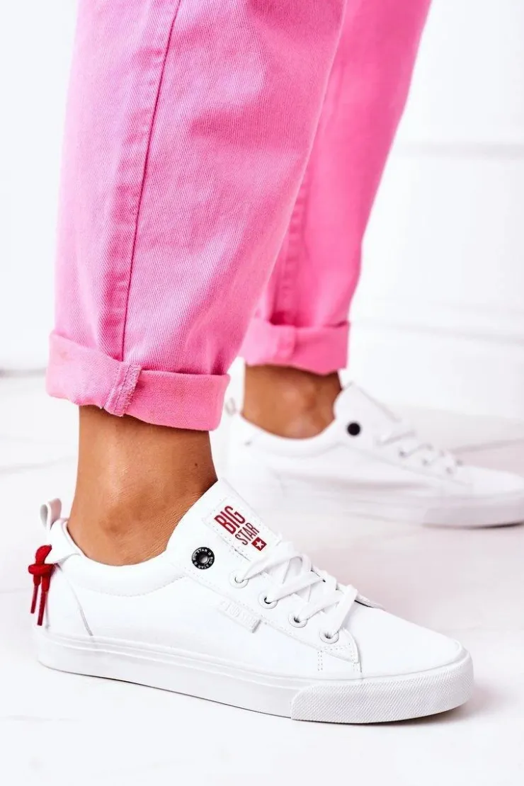 Big Star Shoes Trampki Damskie Big Star|Trampki Damskie Niskie*Damskie Skórzane Tenisówki BIG STAR GG274160 Białe