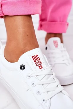 Big Star Shoes Trampki Damskie Big Star|Trampki Damskie Niskie*Damskie Skórzane Tenisówki BIG STAR GG274160 Białe