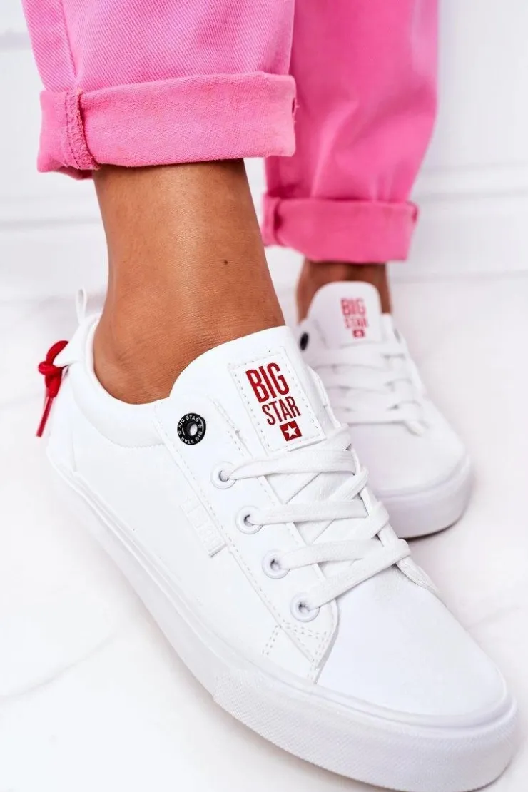 Big Star Shoes Trampki Damskie Big Star|Trampki Damskie Niskie*Damskie Skórzane Tenisówki BIG STAR GG274160 Białe