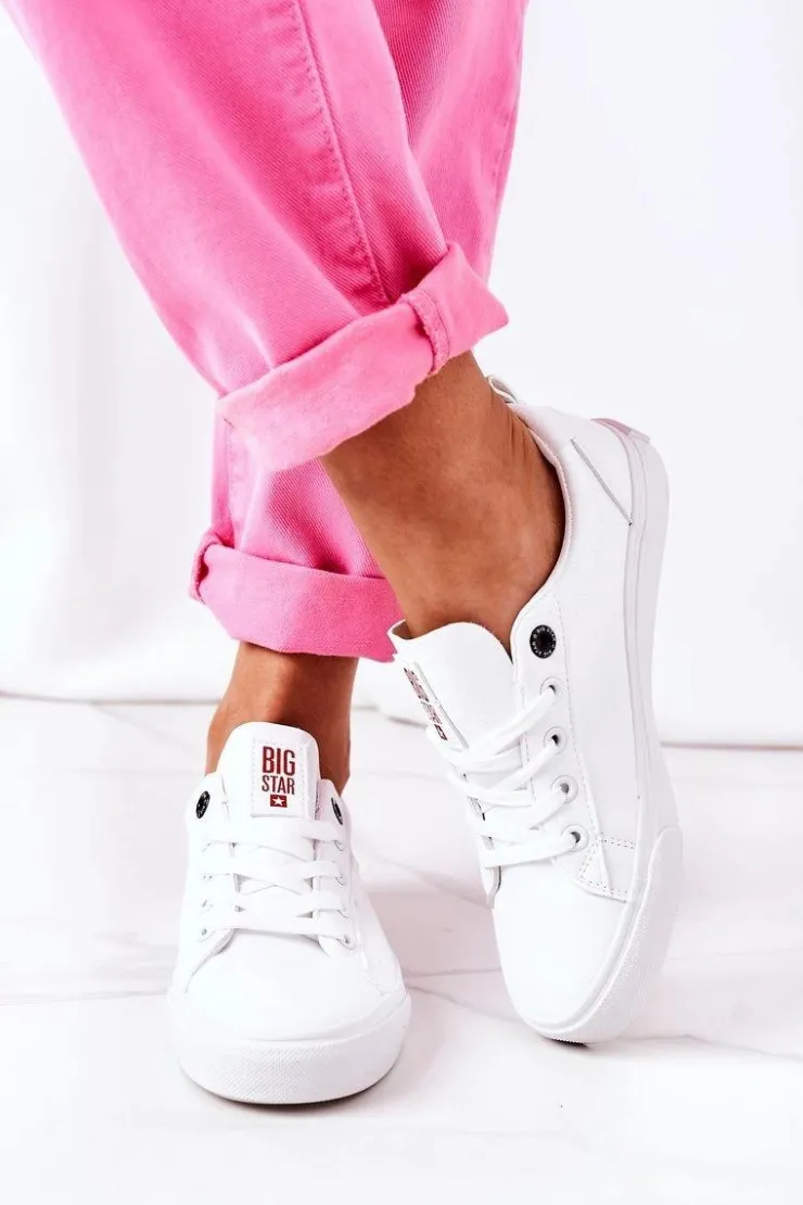 Big Star Shoes Trampki Damskie Big Star|Trampki Damskie Niskie*Damskie Skórzane Tenisówki BIG STAR GG274160 Białe