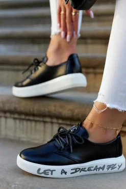 Discount Damskie buty S.Barski Damskie Skórzane Tenisówki Z Ozdobą Czarne Carrey