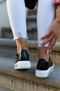 Discount Damskie buty S.Barski Damskie Skórzane Tenisówki Z Ozdobą Czarne Carrey