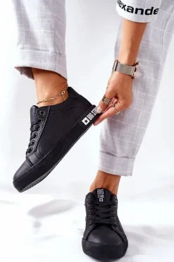 Sale Big Star Shoes Damskie Skórzane Tenisówki BIG STAR II274030 Czarne