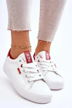 Big Star Shoes Damskie Skórzane Tenisówki Big Star EE274311 Biało-Czerwone