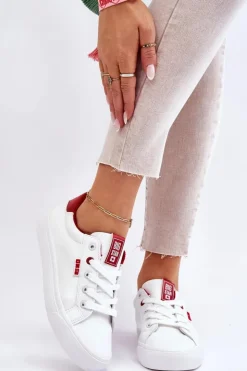 Big Star Shoes Damskie Skórzane Tenisówki Big Star EE274311 Biało-Czerwone