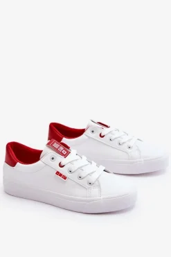 Big Star Shoes Damskie Skórzane Tenisówki Big Star EE274311 Biało-Czerwone
