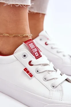 Big Star Shoes Damskie Skórzane Tenisówki Big Star EE274311 Biało-Czerwone