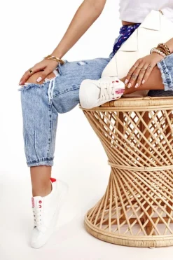 Clearance Big Star Shoes Damskie Skórzane Tenisówki BIG STAR BB274210 Biało Czerwone