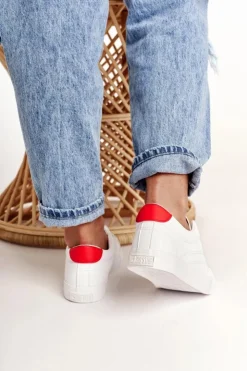 Clearance Big Star Shoes Damskie Skórzane Tenisówki BIG STAR BB274210 Biało Czerwone