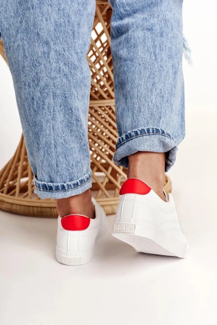 Clearance Big Star Shoes Damskie Skórzane Tenisówki BIG STAR BB274210 Biało Czerwone
