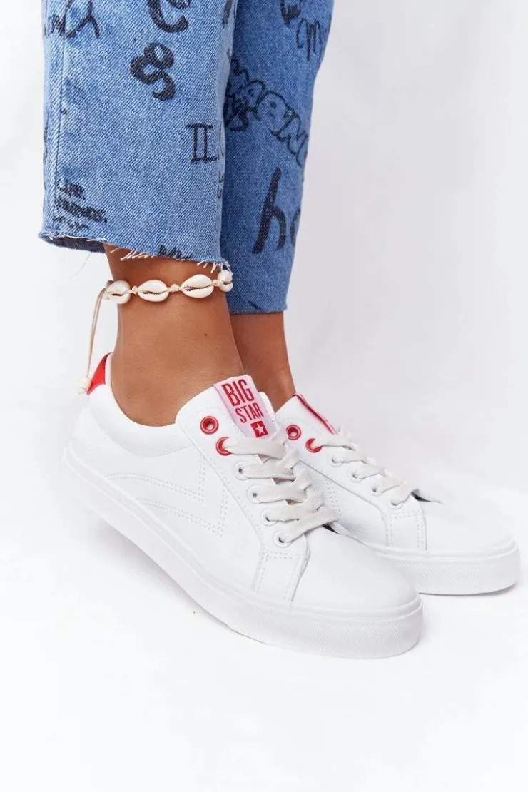 Clearance Big Star Shoes Damskie Skórzane Tenisówki BIG STAR BB274210 Biało Czerwone